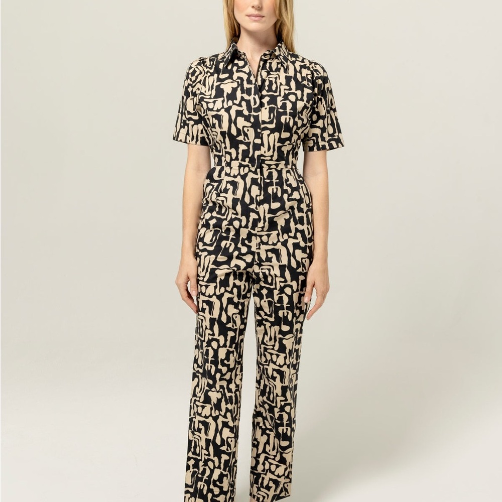 Bel Kazan Kami Black and Cream Patterned Jumpsuit SP NWT